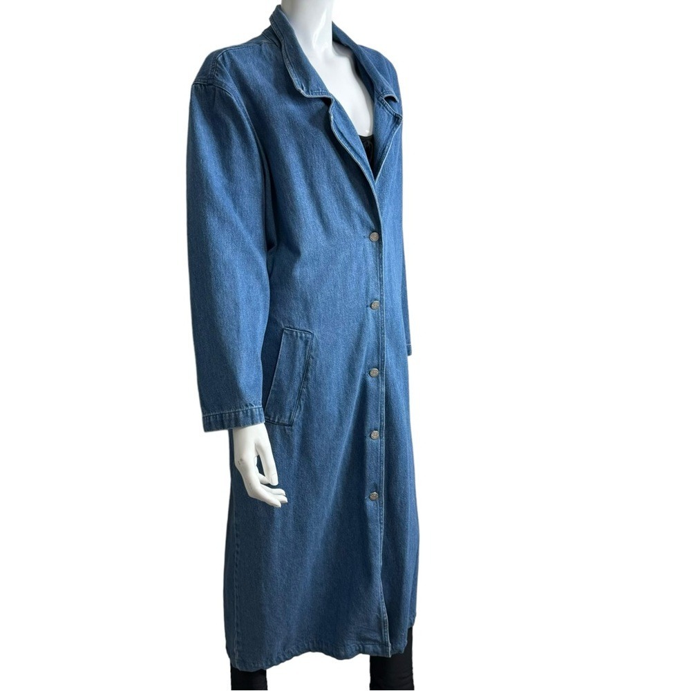 Blue J. Vintage Denim Duster Coat Maxi Trench Jacket Large - Picture 3 of 5